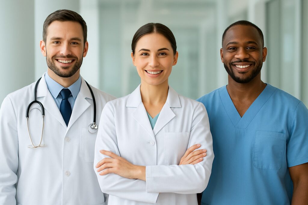 profissionais médicos e médica